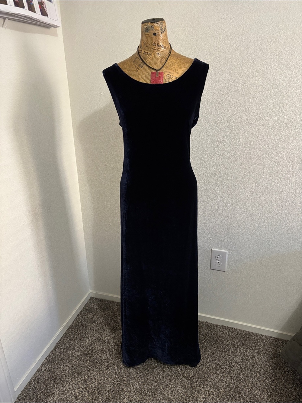 Eileen Fisher royal navy blue Velvet maxi dress L witchy Whimsygoth Rayon Silk